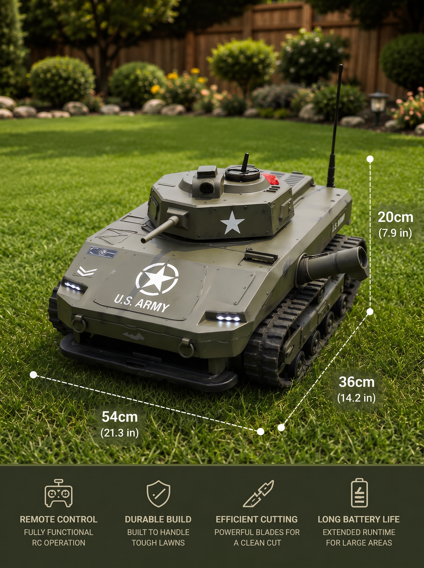 Military Mowers- Remote Control Tank Lawn Mower